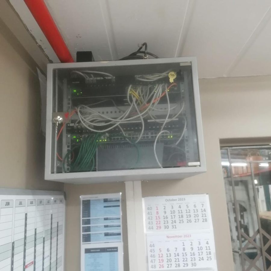 Network cabinet before cable management